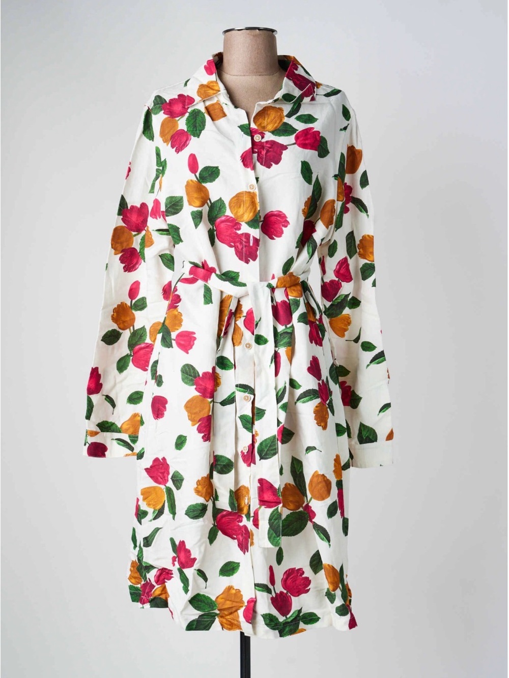 New Haris Cotton linen XL White long sleeve belted shirt dress Greek